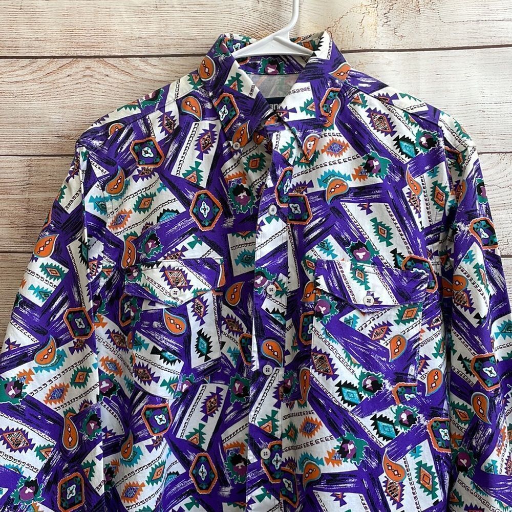 VINTAGE WRANGLER‎ BRUSHPOPPER SHIRT IN AZTEC PRINT - Picture 2 of 9